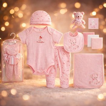 Hanging Gift Set - 10 Pcs - Pink Bear