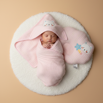 Hooded Towel with Pillow Set - Pink