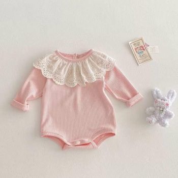 Baby Girl Ribbed Knit Romper – Long Sleeve Infant Bodysuit