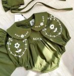 Baby Girl Vintage Floral Embroidered Bubble Romper