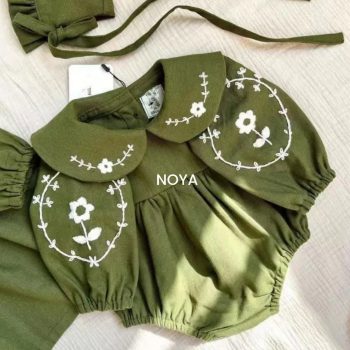 Baby Girl Vintage Floral Embroidered Bubble Romper