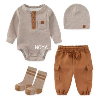 Baby Waffle Knit Henley Bodysuit and Cargo Pants Set