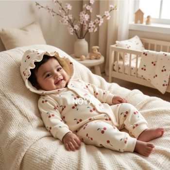 Baby Hooded Romper – Sweet Cherry Print