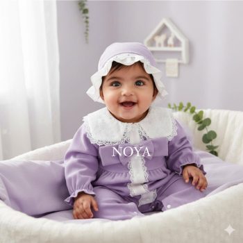 Violet Vintage Lace Bonnet Set