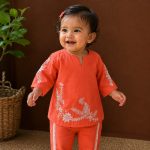 Coral Orange Embroidered Kurti and Tulip Pant Set