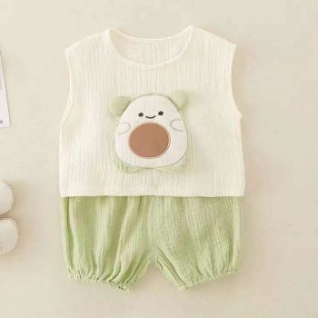 Cute Avocado Muslin Romper Set