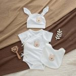 Little Bunny 3-Piece Kimono Romper, Bib & Ear Beanie Set