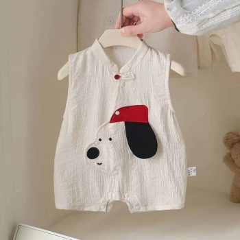 Cute Puppy Cotton Muslin Sleeveless Romper