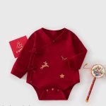 Red Deer Embroidery Baby – Long Sleeve Cotton Romper